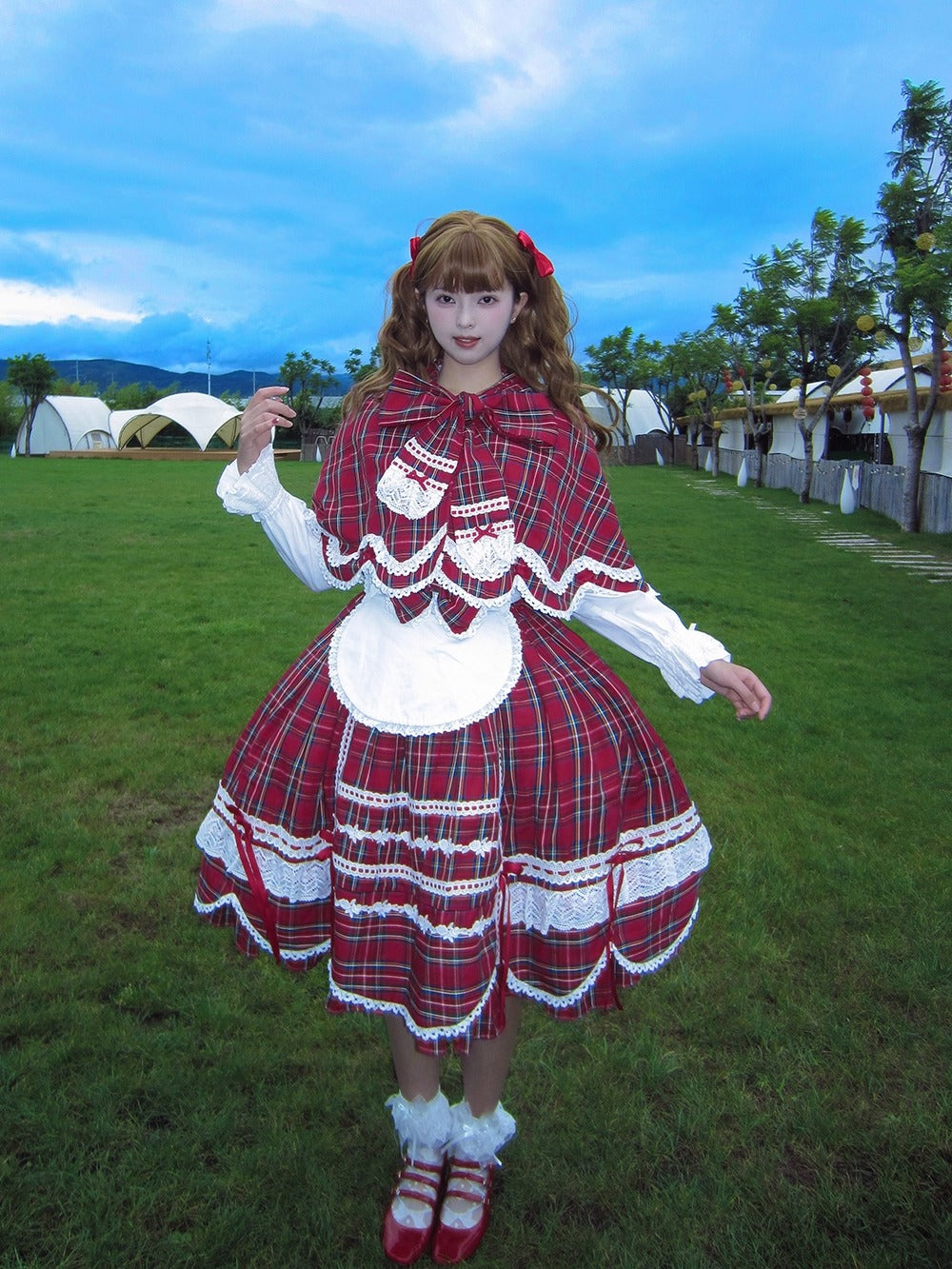 【受注予約~10/16】Ancient Petal Cake ワンピース・ジャンパースカート(チェックver.）【Miss Point】