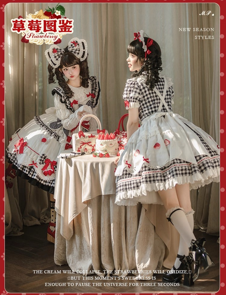 【受注予約~11/18】Strawberry Cake Illustration ギンガムワンピース・ジャンパースカート【花与珍珠匣】