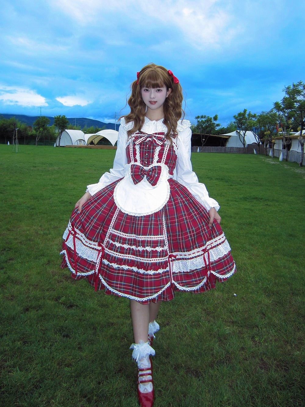 【受注予約~10/16】Ancient Petal Cake ワンピース・ジャンパースカート(チェックver.）【Miss Point】