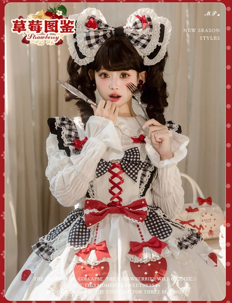 【受注予約~11/18】Strawberry Cake Illustration ギンガムワンピース・ジャンパースカート【花与珍珠匣】