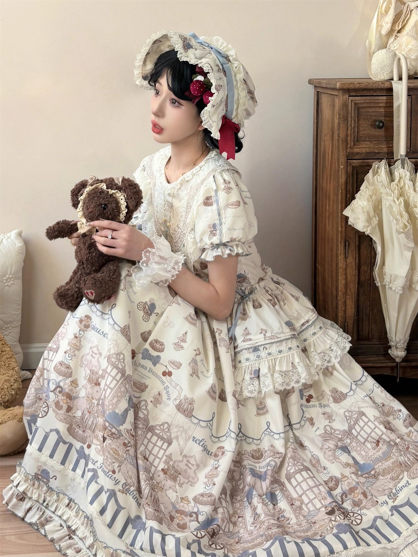 【受注予約~12/10】Antique Dessert Shop ワンピース【babyblue】