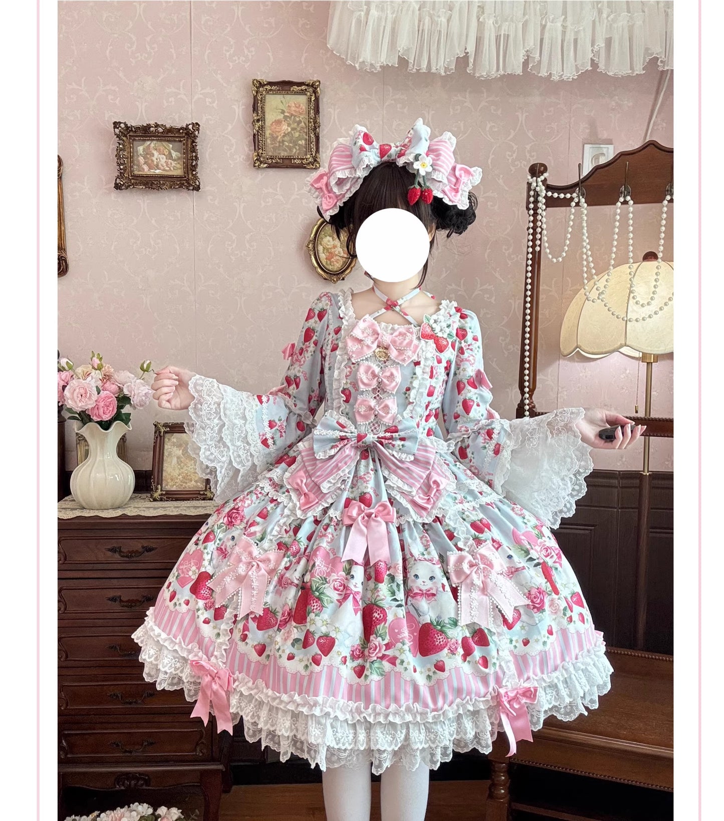 【受注予約~4/29】Strawberry Rabbit 姫袖ワンピース・フルセット【Antique Doll】