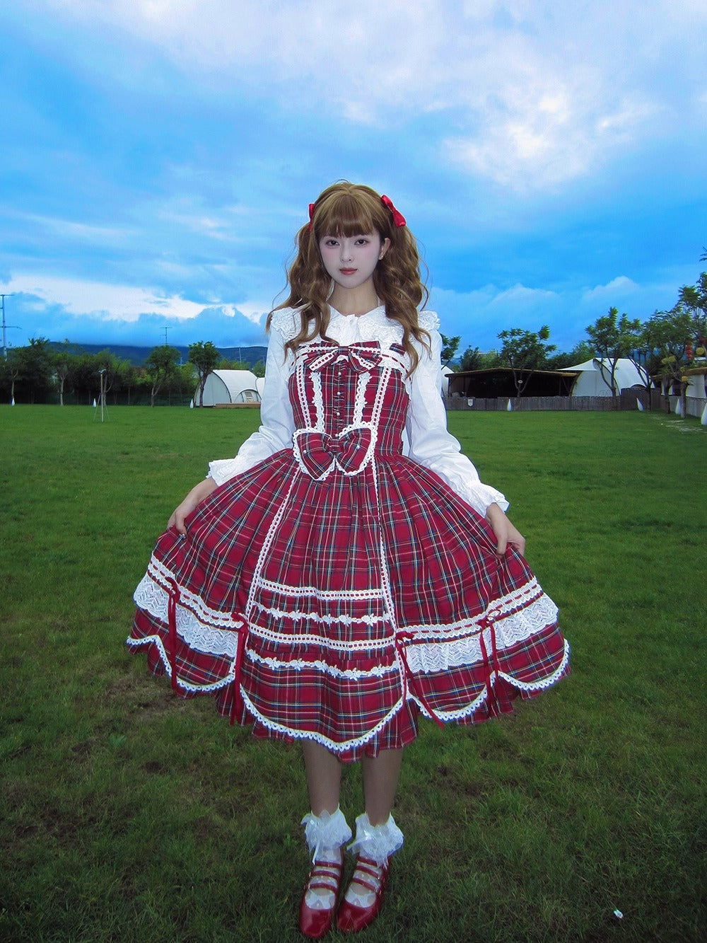 【受注予約~10/16】Ancient Petal Cake ワンピース・ジャンパースカート(チェックver.）【Miss Point】