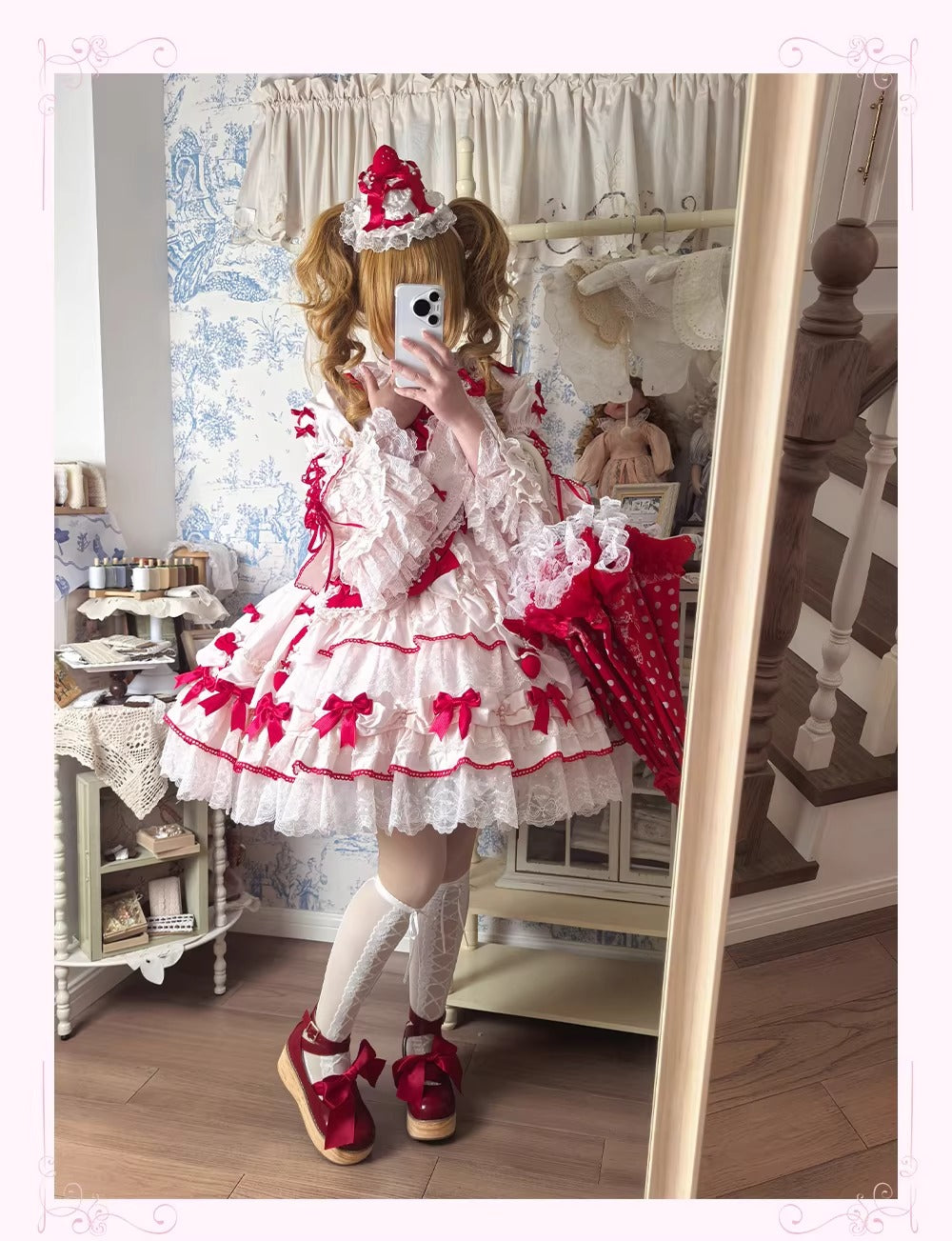 【受注予約~3/18】Strawberry Ribbon ワンピース・フルセット【Dream Lolita】