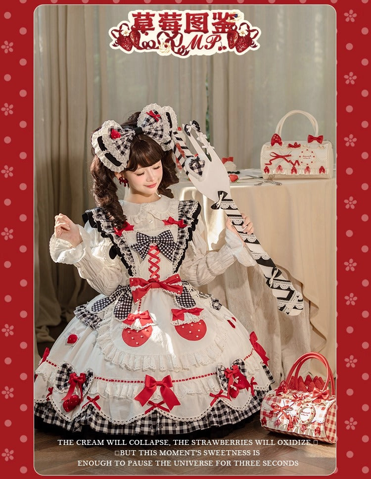 【受注予約~11/18】Strawberry Cake Illustration ギンガムワンピース・ジャンパースカート【花与珍珠匣】