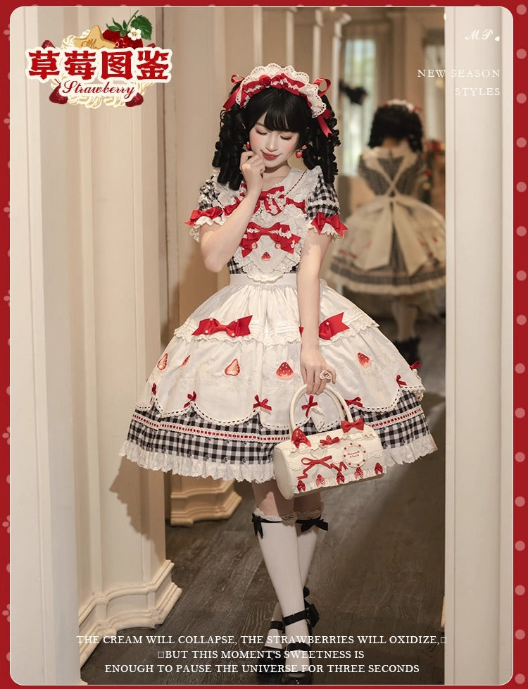 【受注予約~11/18】Strawberry Cake Illustration ギンガムワンピース・ジャンパースカート【花与珍珠匣】