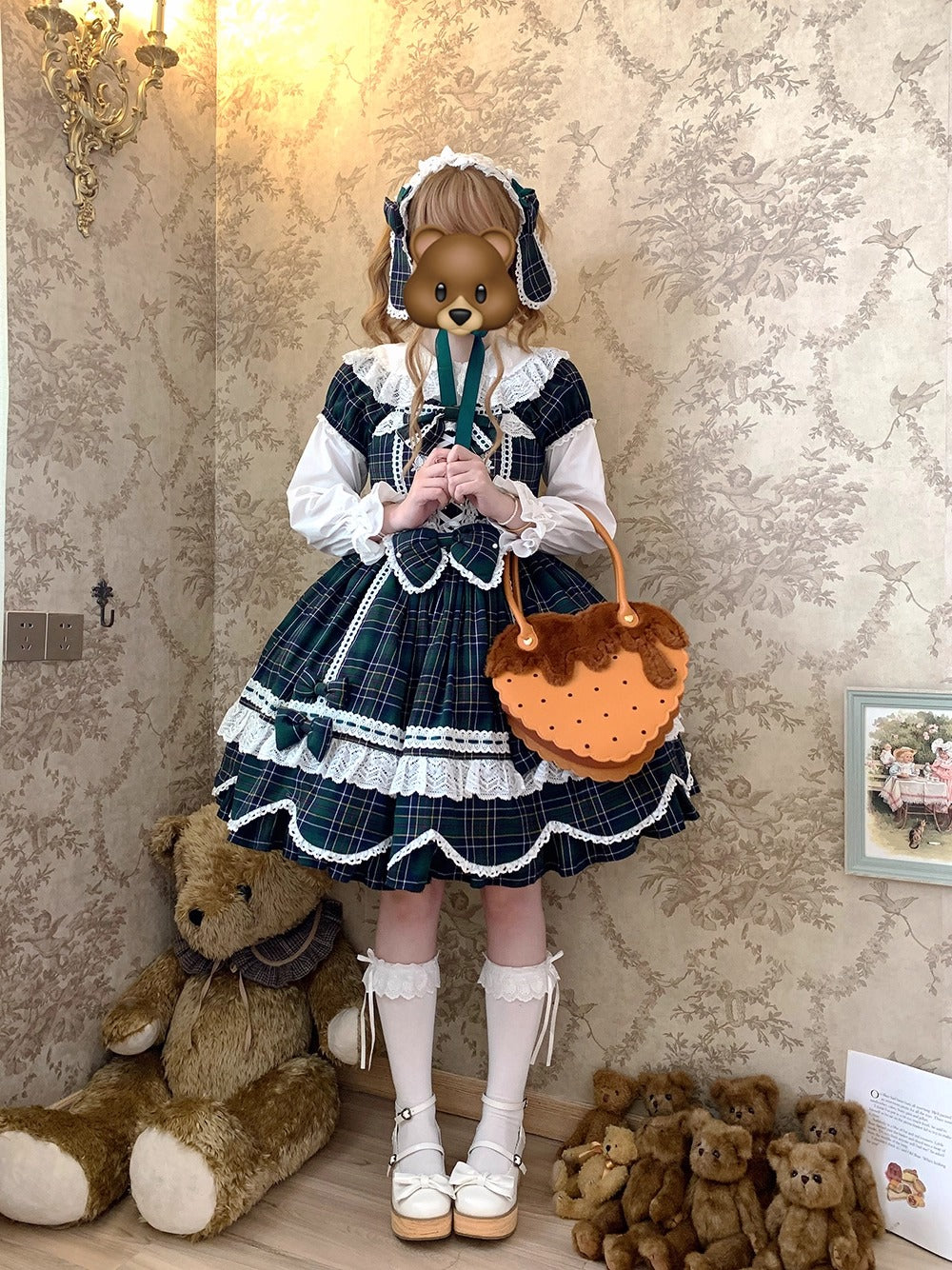 【受注予約~10/16】Ancient Petal Cake ワンピース・ジャンパースカート(チェックver.）【Miss Point】