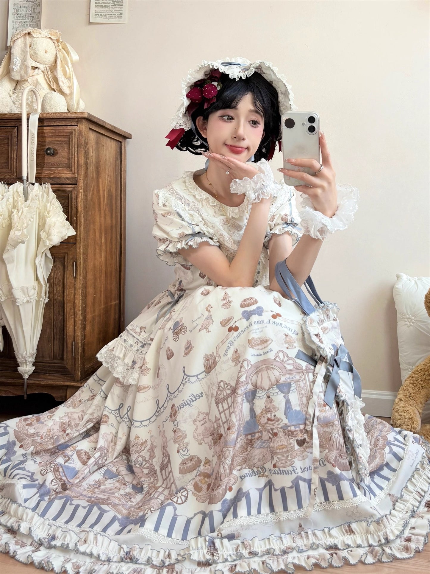 【受注予約~12/10】Antique Dessert Shop ワンピース【babyblue】