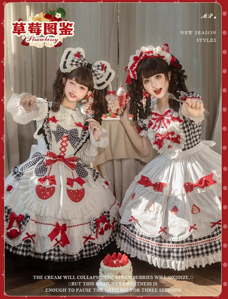 【受注予約~11/18】Strawberry Cake Illustration ギンガムワンピース・ジャンパースカート【花与珍珠匣】