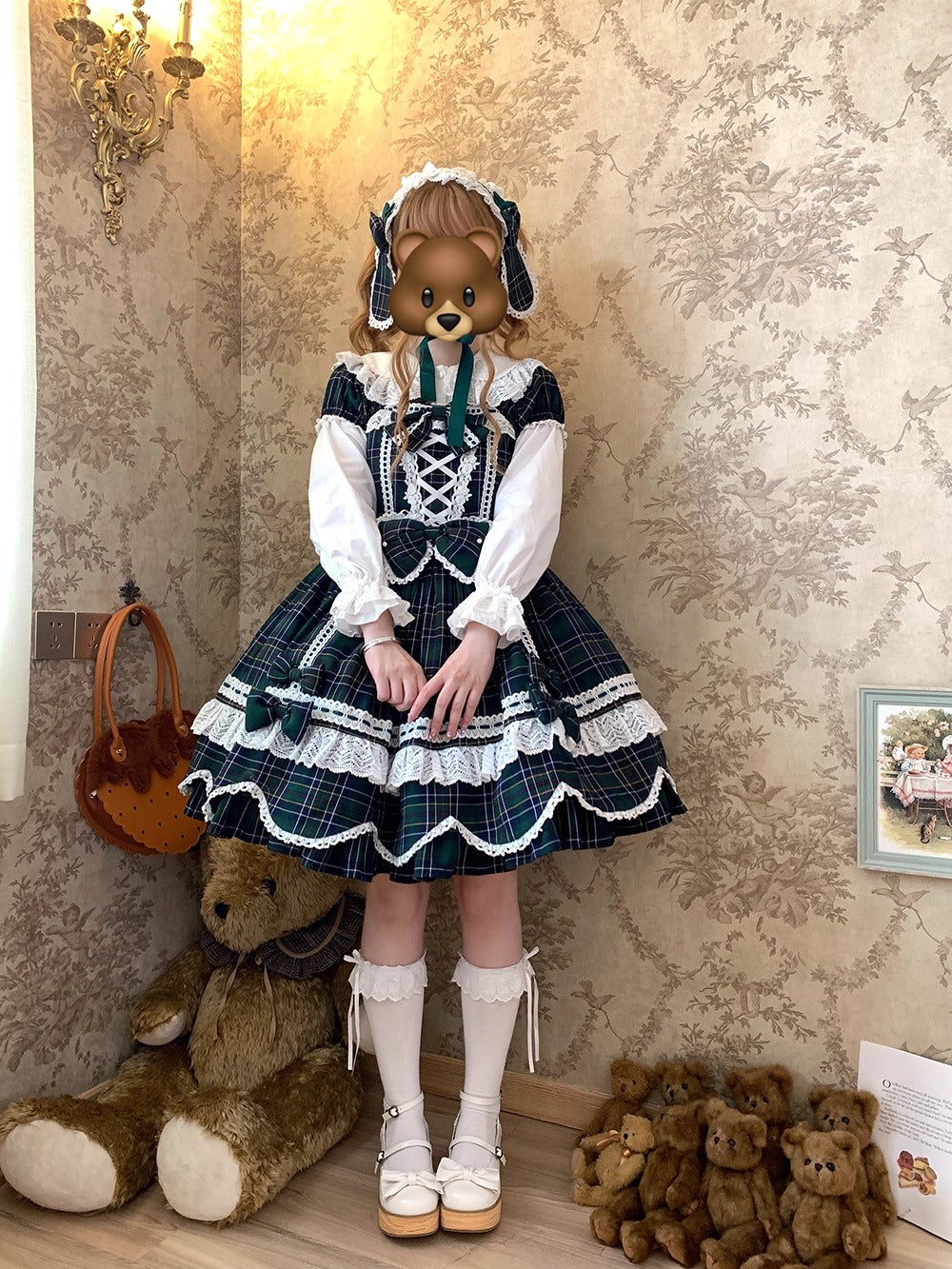 【受注予約~10/16】Ancient Petal Cake ワンピース・ジャンパースカート(チェックver.）【Miss Point】