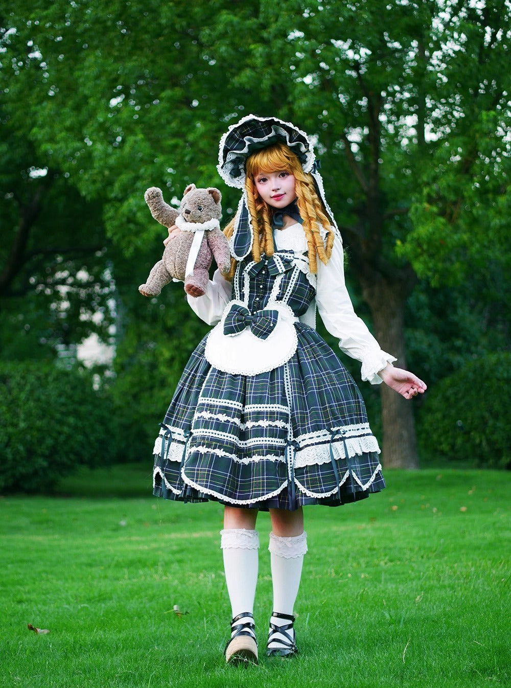 【受注予約~10/16】Ancient Petal Cake ワンピース・ジャンパースカート(チェックver.）【Miss Point】