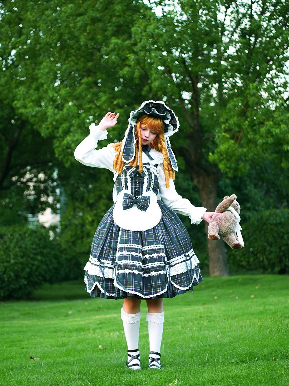 【受注予約~10/16】Ancient Petal Cake ワンピース・ジャンパースカート(チェックver.）【Miss Point】