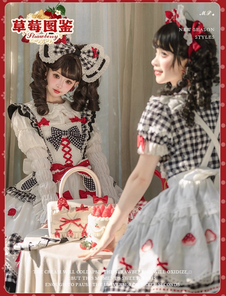 【受注予約~11/18】Strawberry Cake Illustration ギンガムワンピース・ジャンパースカート【花与珍珠匣】