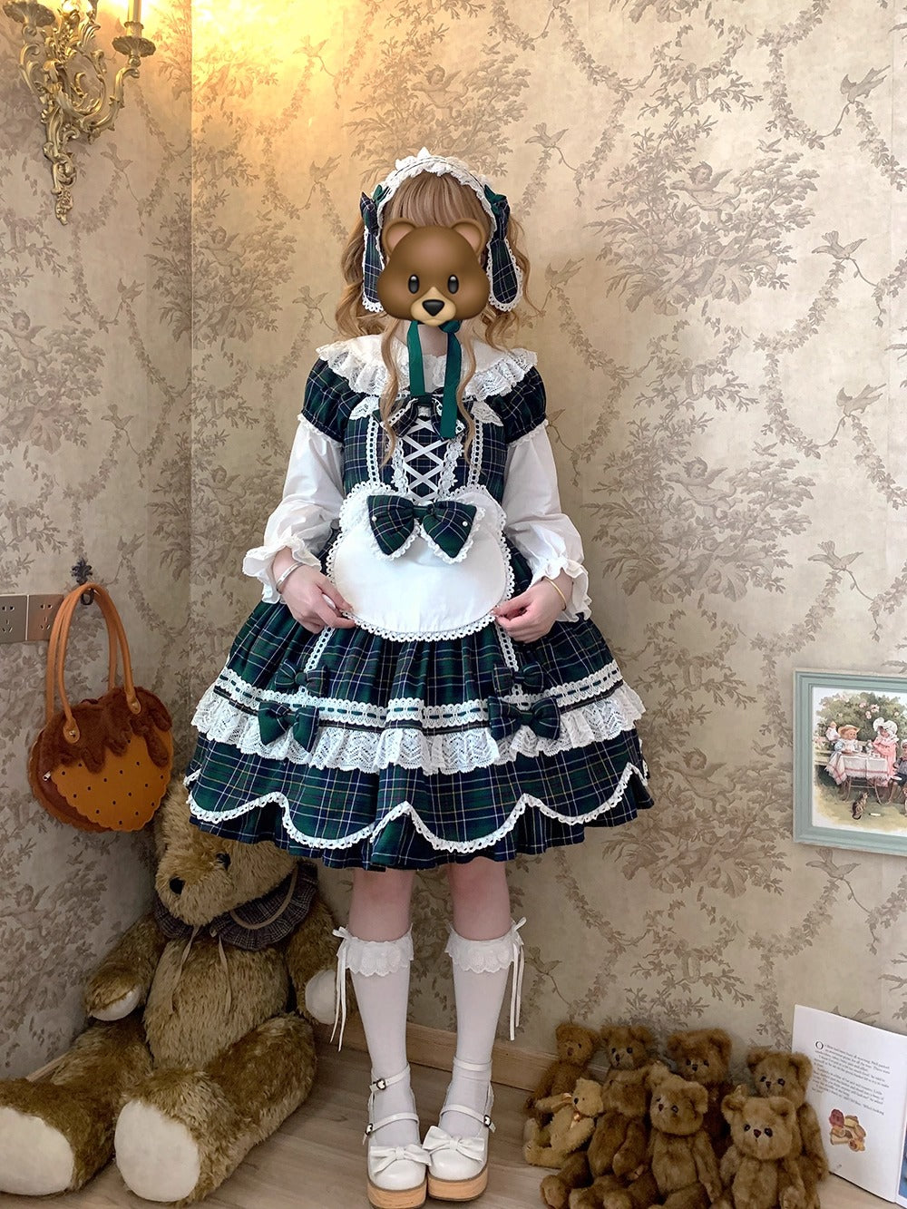 【受注予約~10/16】Ancient Petal Cake ワンピース・ジャンパースカート(チェックver.）【Miss Point】