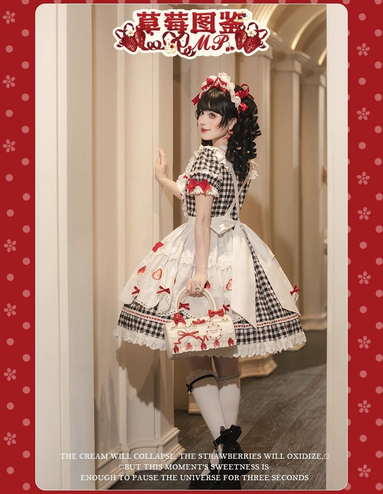 【受注予約~11/18】Strawberry Cake Illustration ギンガムワンピース・ジャンパースカート【花与珍珠匣】