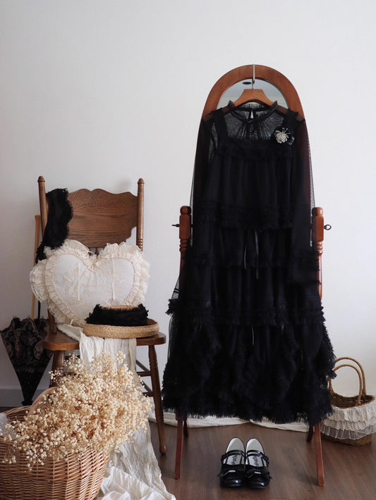 【受注予約~4/16】ドットチュールティアードジャンパースカート（ウエストベルト）【暖屿洋装】