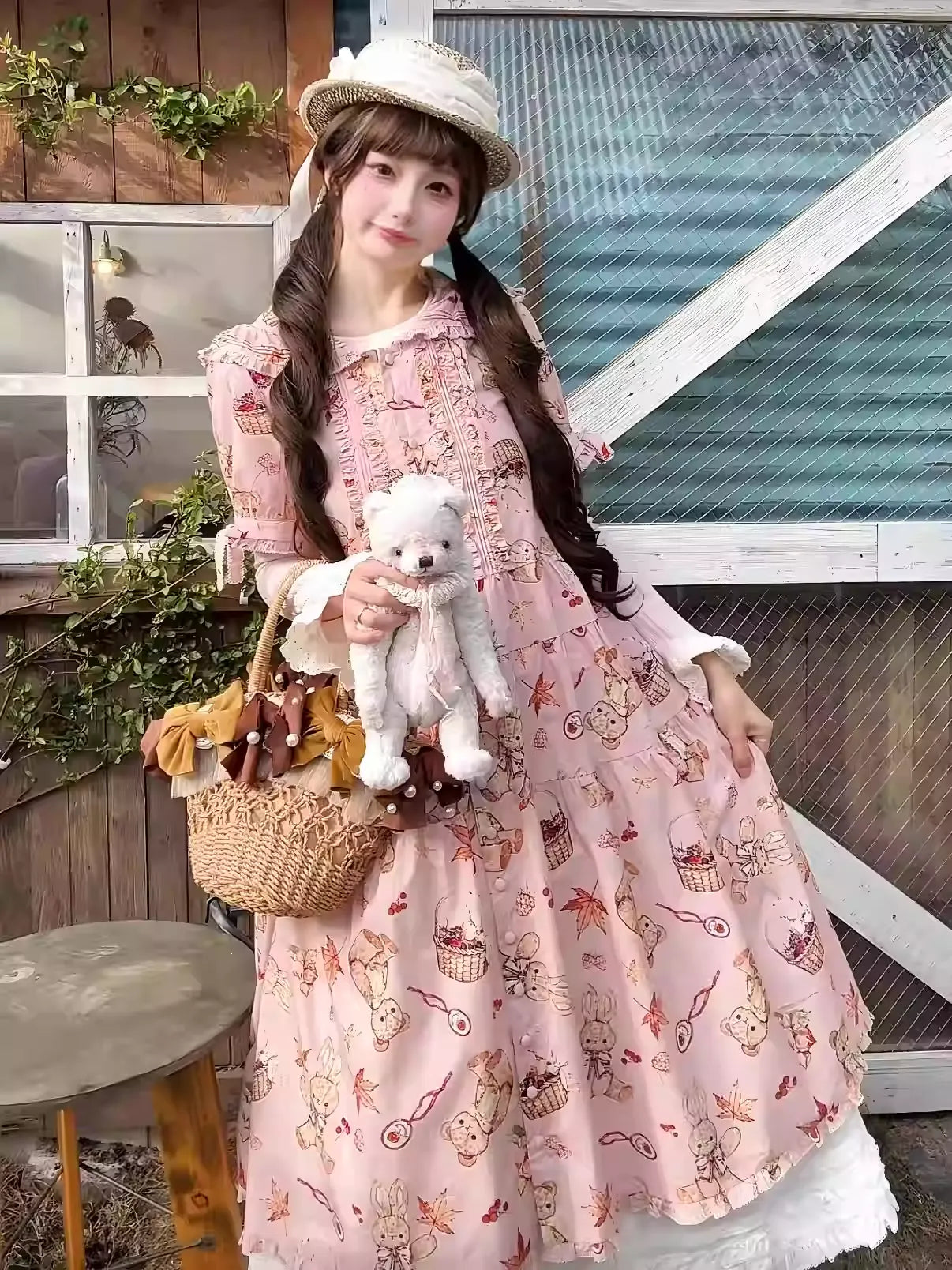 【受注予約~3/30】Autumn Rabbit and Bear SP ワンピース【Spring Flower Language】