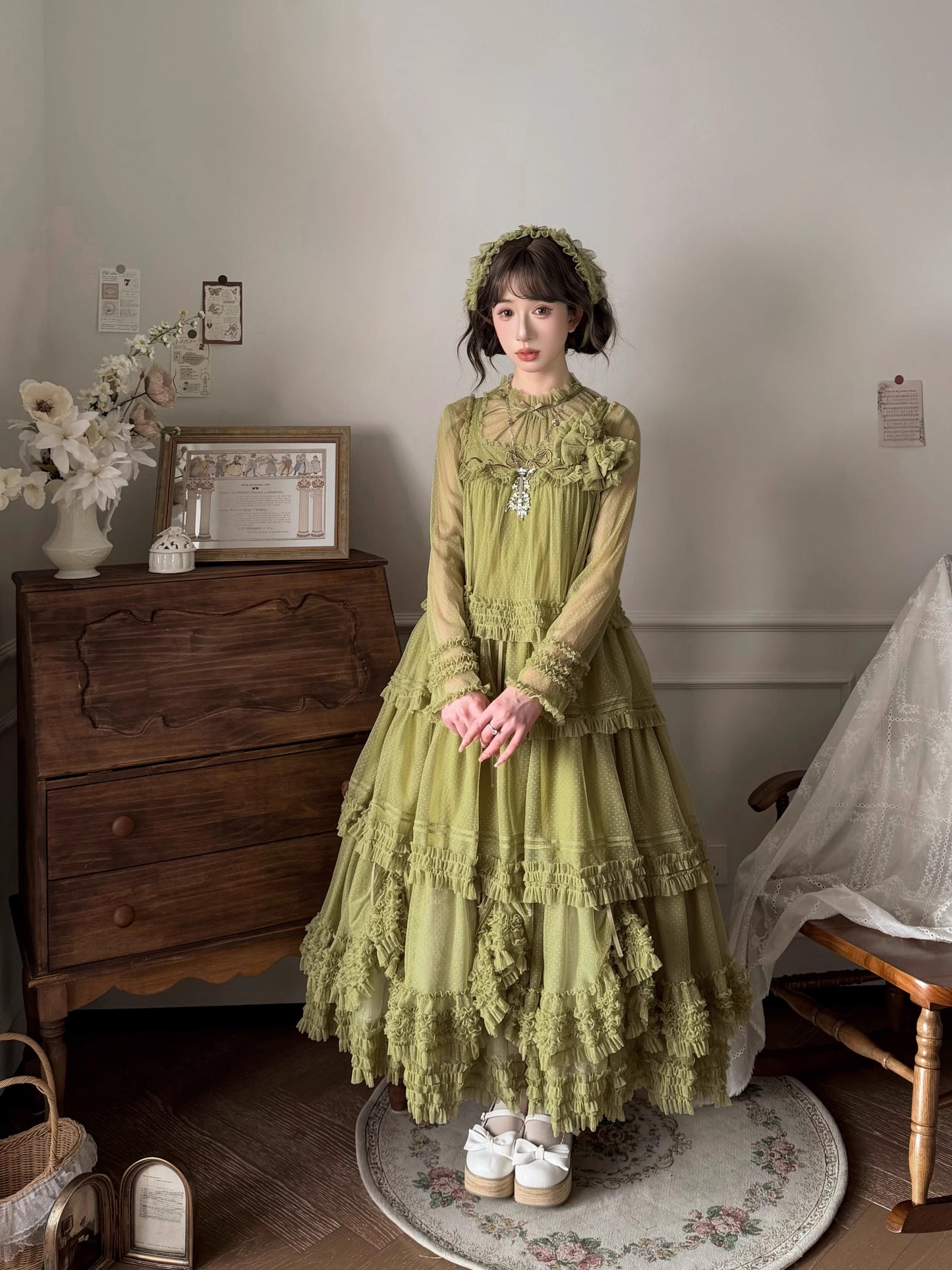 【受注予約~4/16】ドットチュールティアードジャンパースカート（115cm）【暖屿洋装】