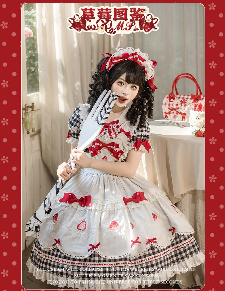 【受注予約~11/18】Strawberry Cake Illustration ギンガムワンピース・ジャンパースカート【花与珍珠匣】