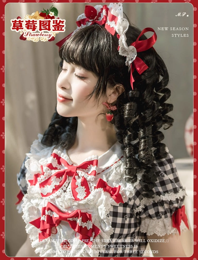 【受注予約~11/18】Strawberry Cake Illustration ギンガムワンピース・ジャンパースカート【花与珍珠匣】