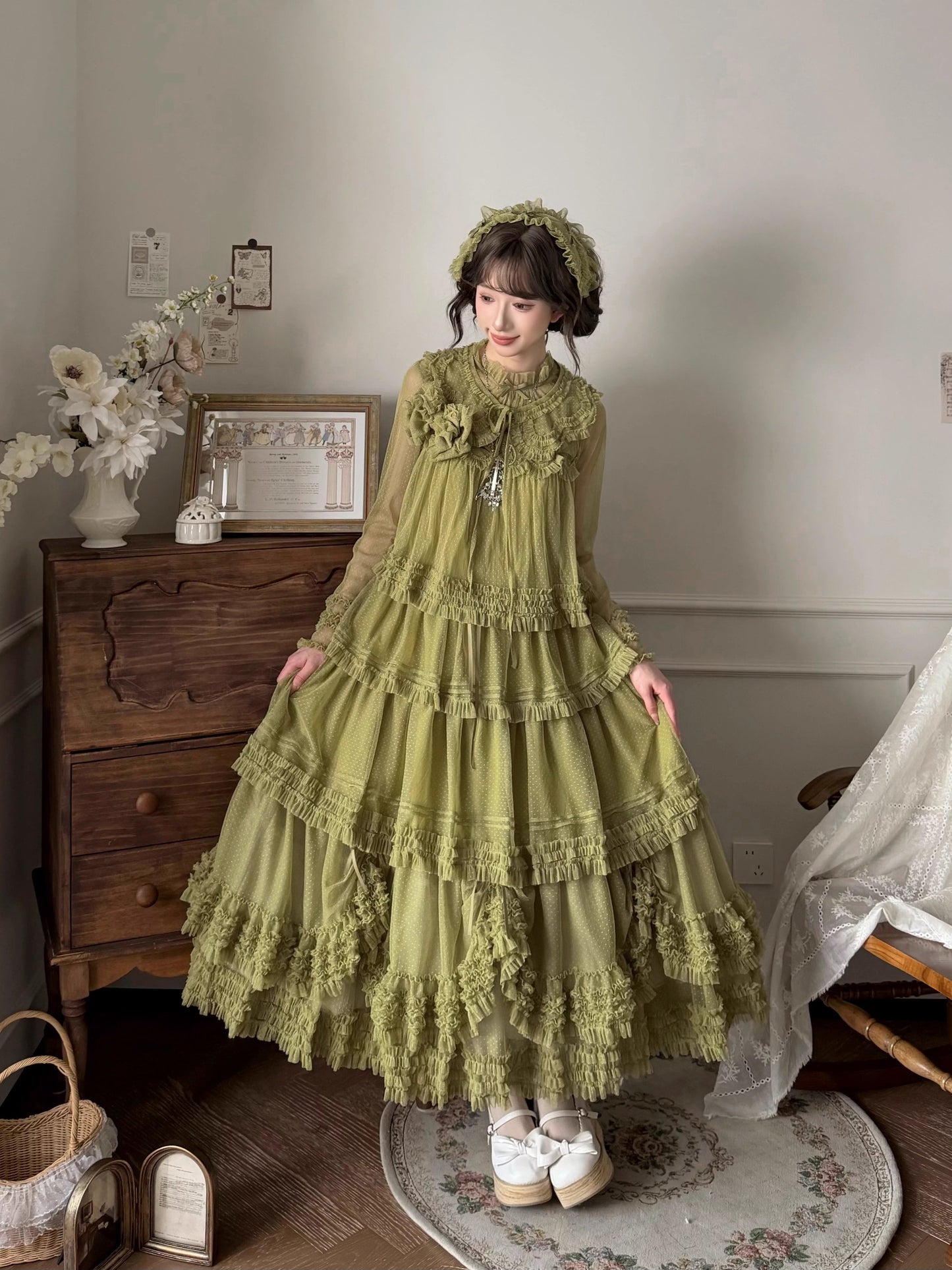 Gepunktetes Tüll-Stufenkleid (110 cm) [Nan'i Western Clothing]