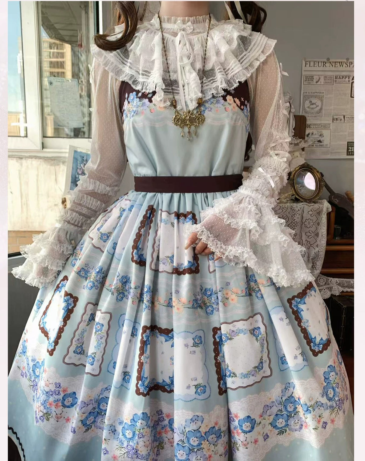 ドットチュール姫袖トップス【ThinkFly】