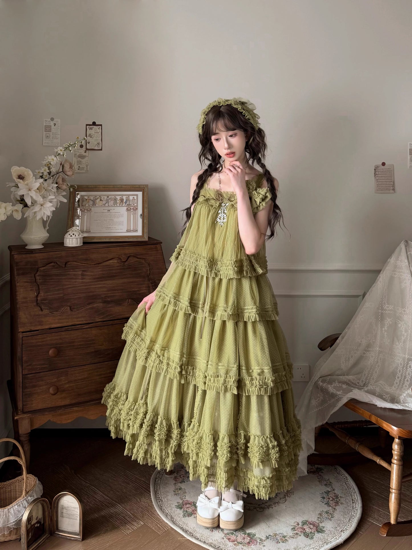 Gepunktetes Tüll-Stufenkleid (110 cm) [Nan'i Western Clothing]