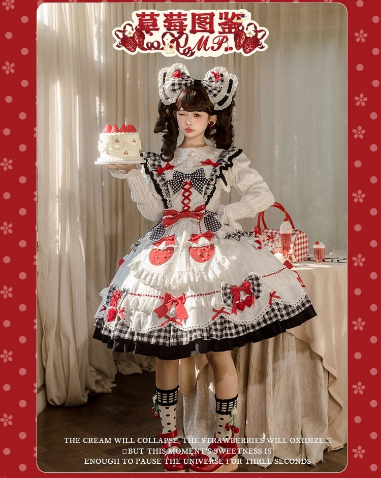 【受注予約~11/18】Strawberry Cake Illustration ギンガムワンピース・ジャンパースカート【花与珍珠匣】