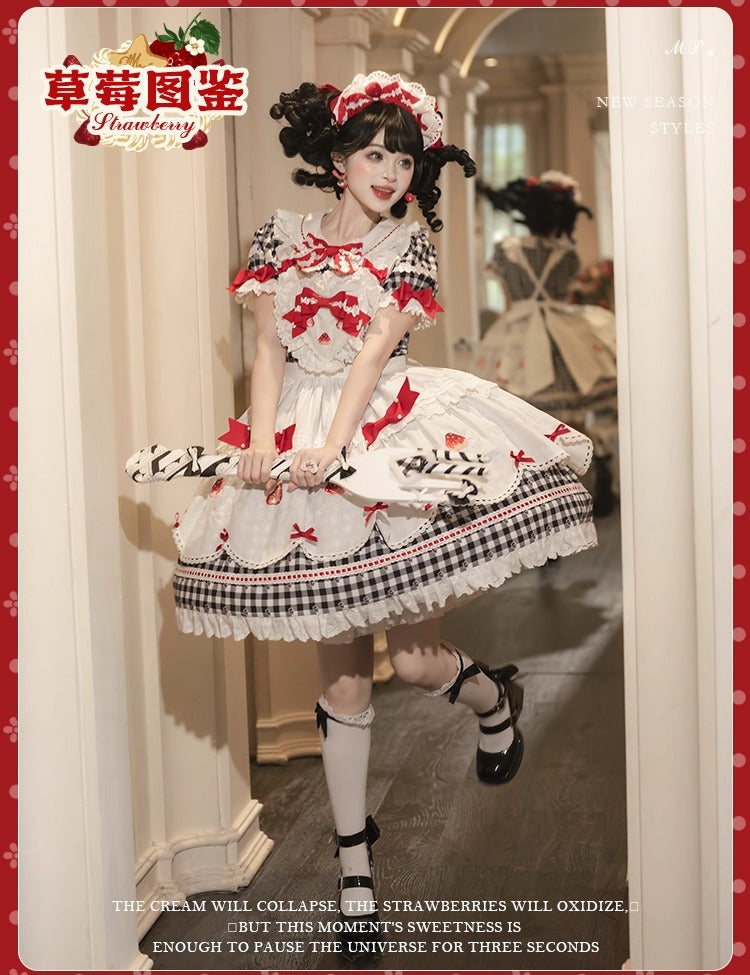 【受注予約~11/18】Strawberry Cake Illustration ギンガムワンピース・ジャンパースカート【花与珍珠匣】