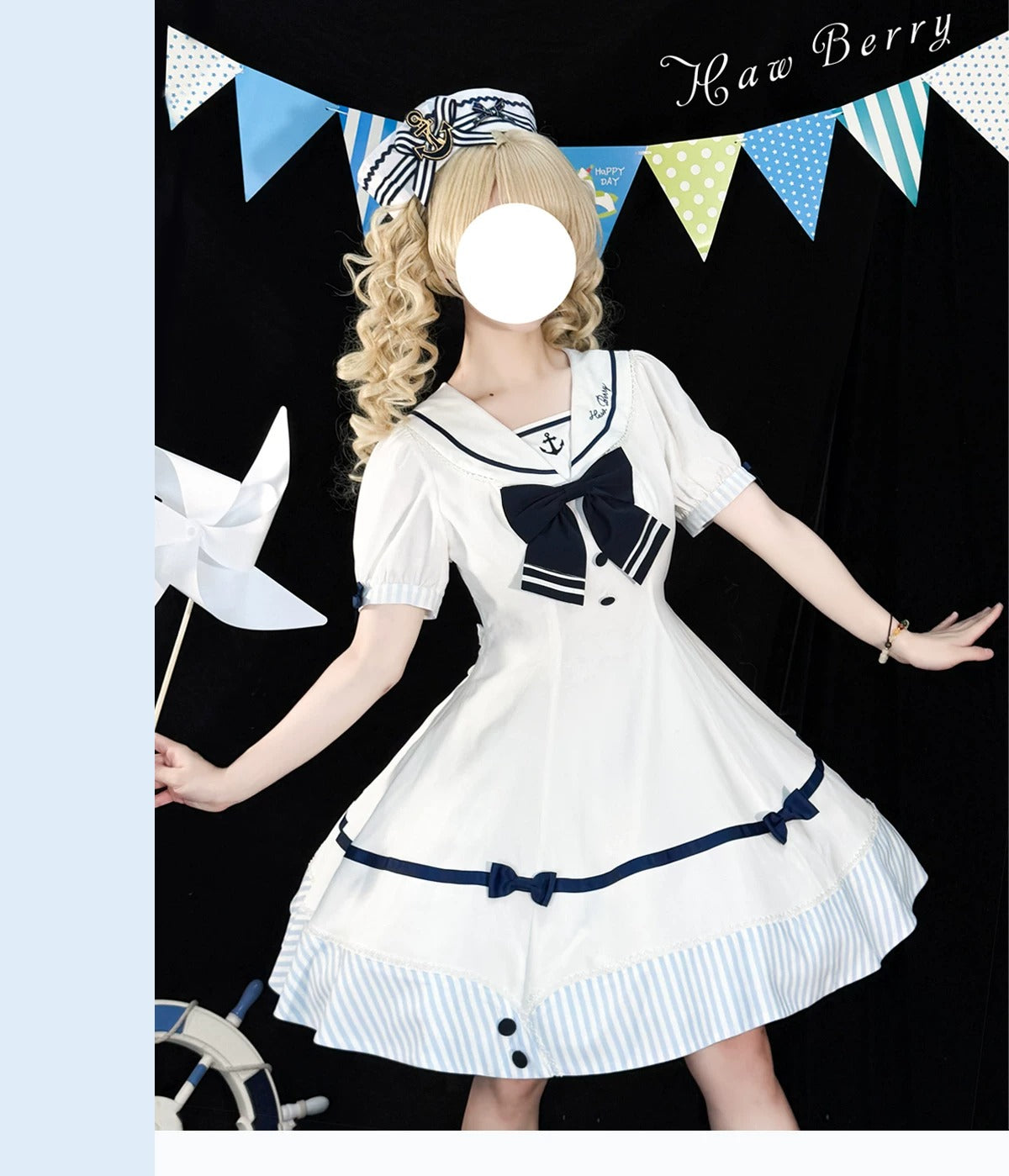 【受注予約~8/10】Little Summer セーラーワンピース・ハットセット【HawBerry】