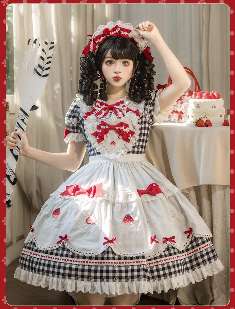 【受注予約~11/18】Strawberry Cake Illustration ギンガムワンピース・ジャンパースカート【花与珍珠匣】