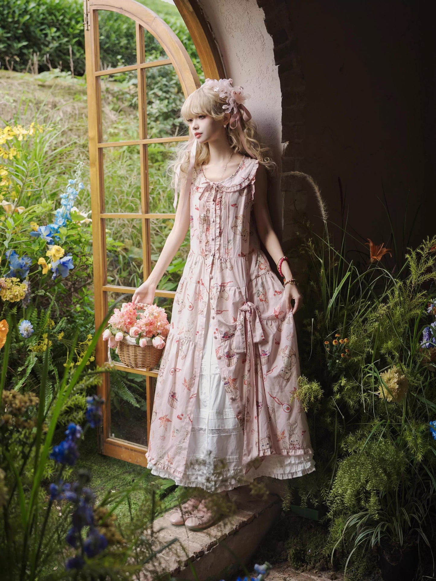 【受注予約~3/30】Autumn Rabbit and Bear ジャンパースカート【Spring Flower Language】