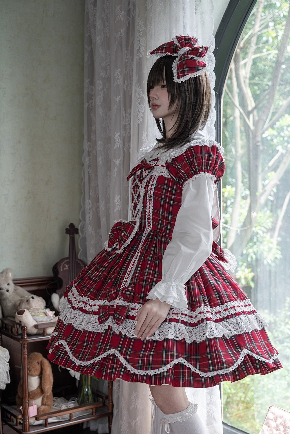 【受注予約~10/16】Ancient Petal Cake ワンピース・ジャンパースカート(チェックver.）【Miss Point】