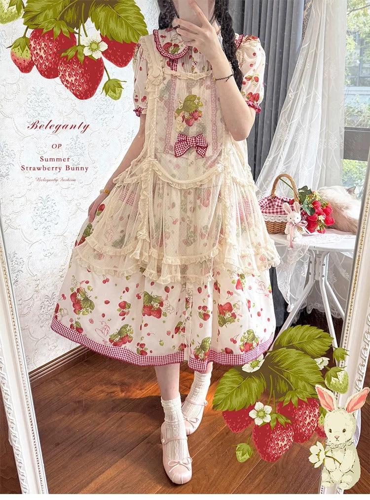 【受注予約~7/30】Summer Strawberry Bunny エプロン【Beleganty】