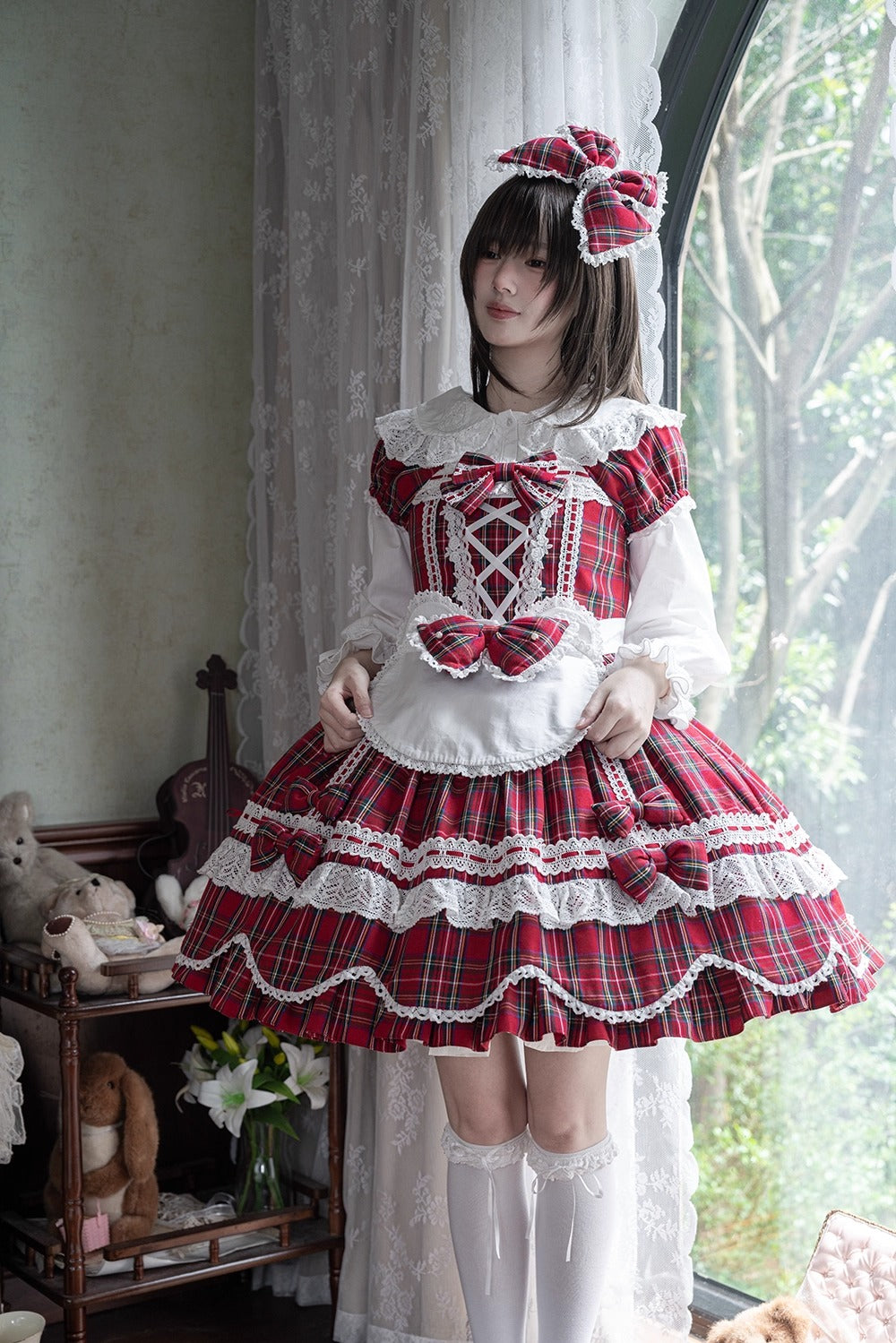 【受注予約~10/16】Ancient Petal Cake ワンピース・ジャンパースカート(チェックver.）【Miss Point】