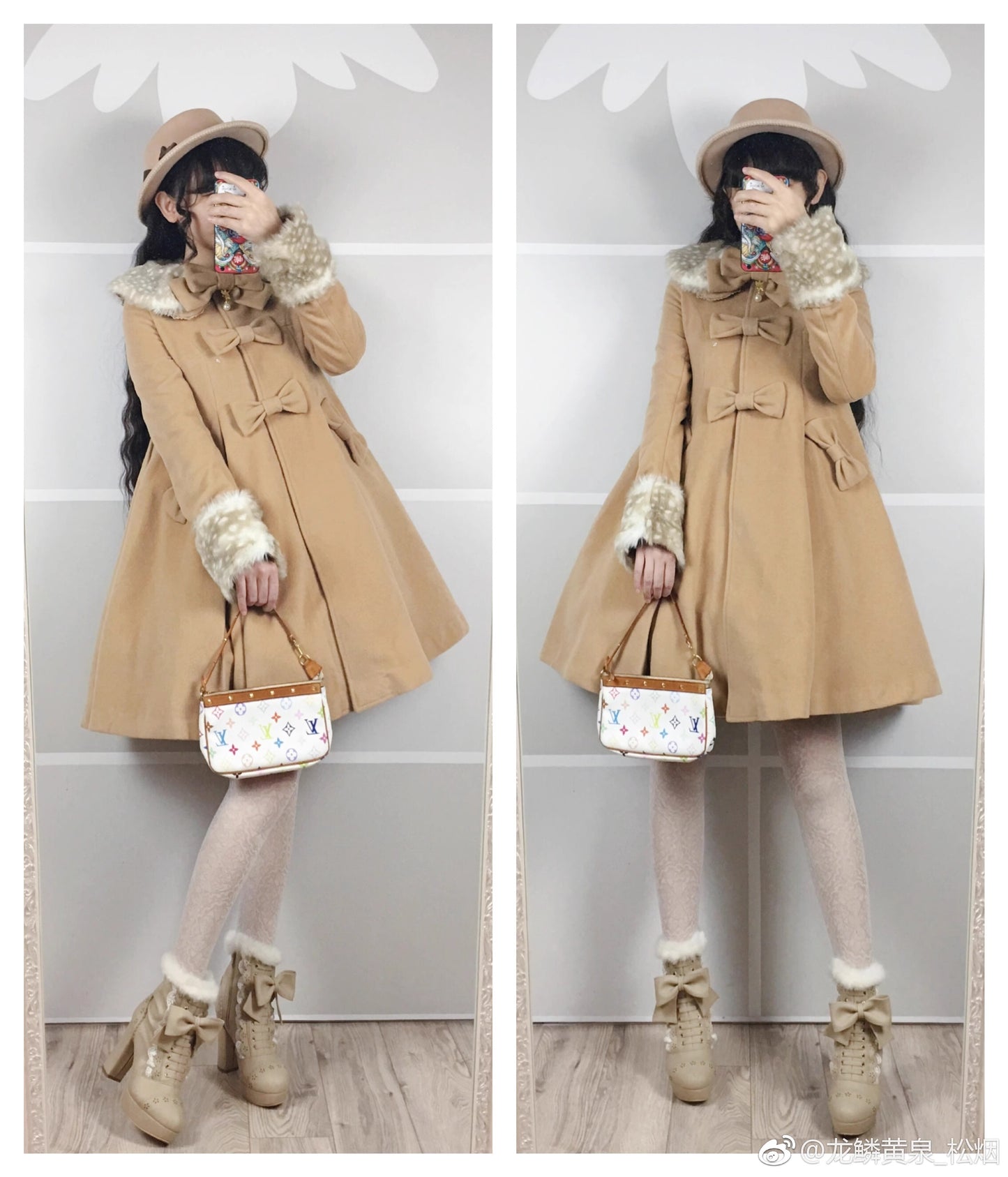 Aラインファーつきコート【Unideer】