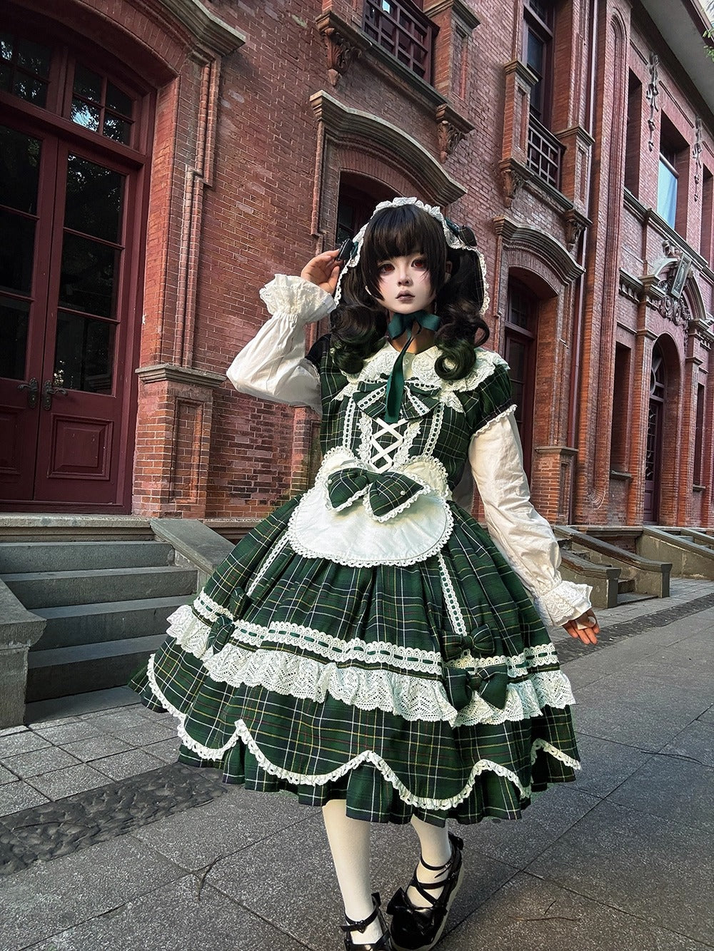 【受注予約~10/16】Ancient Petal Cake ワンピース・ジャンパースカート(チェックver.）【Miss Point】