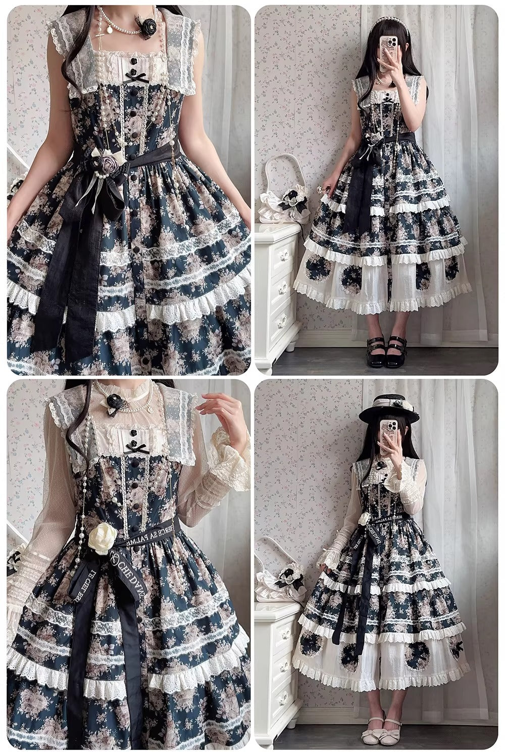 【受注予約~2/15】Black Rose ジャンパースカート【LittlePlum】