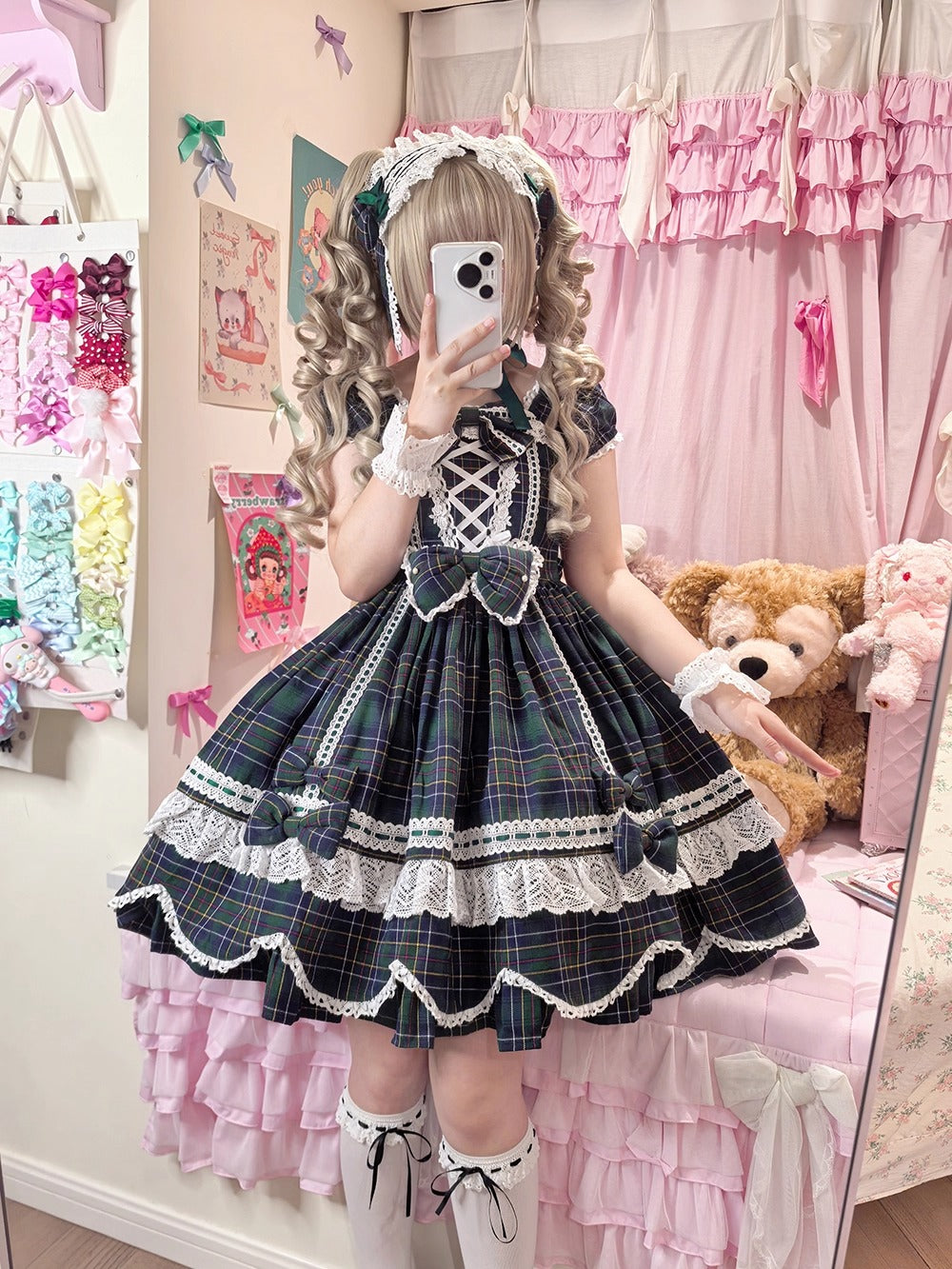 【受注予約~10/16】Ancient Petal Cake ワンピース・ジャンパースカート(チェックver.）【Miss Point】