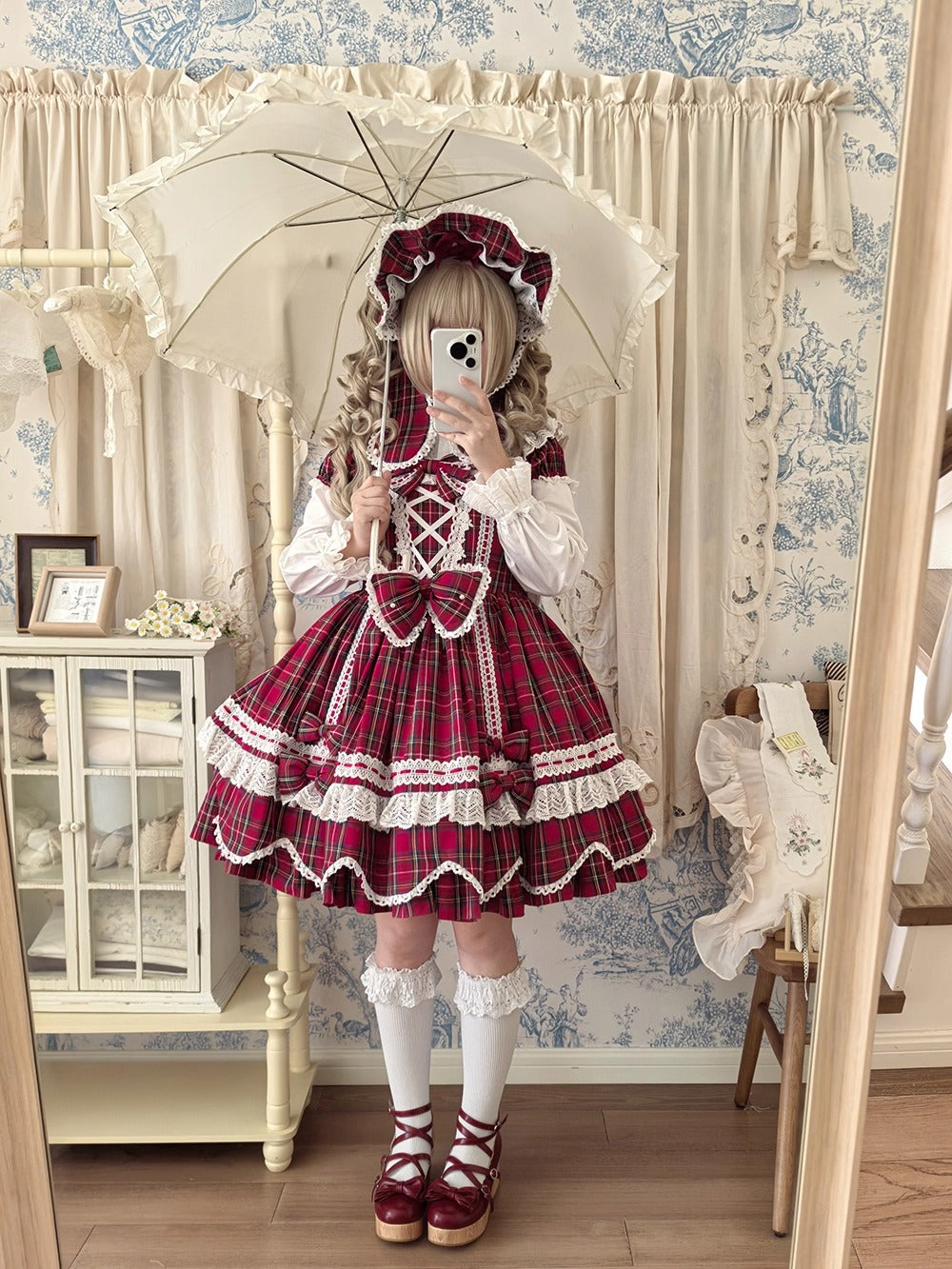 【受注予約~10/16】Ancient Petal Cake ワンピース・ジャンパースカート(チェックver.）【Miss Point】