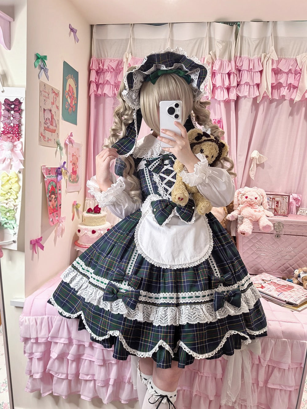 【受注予約~10/16】Ancient Petal Cake ワンピース・ジャンパースカート(チェックver.）【Miss Point】