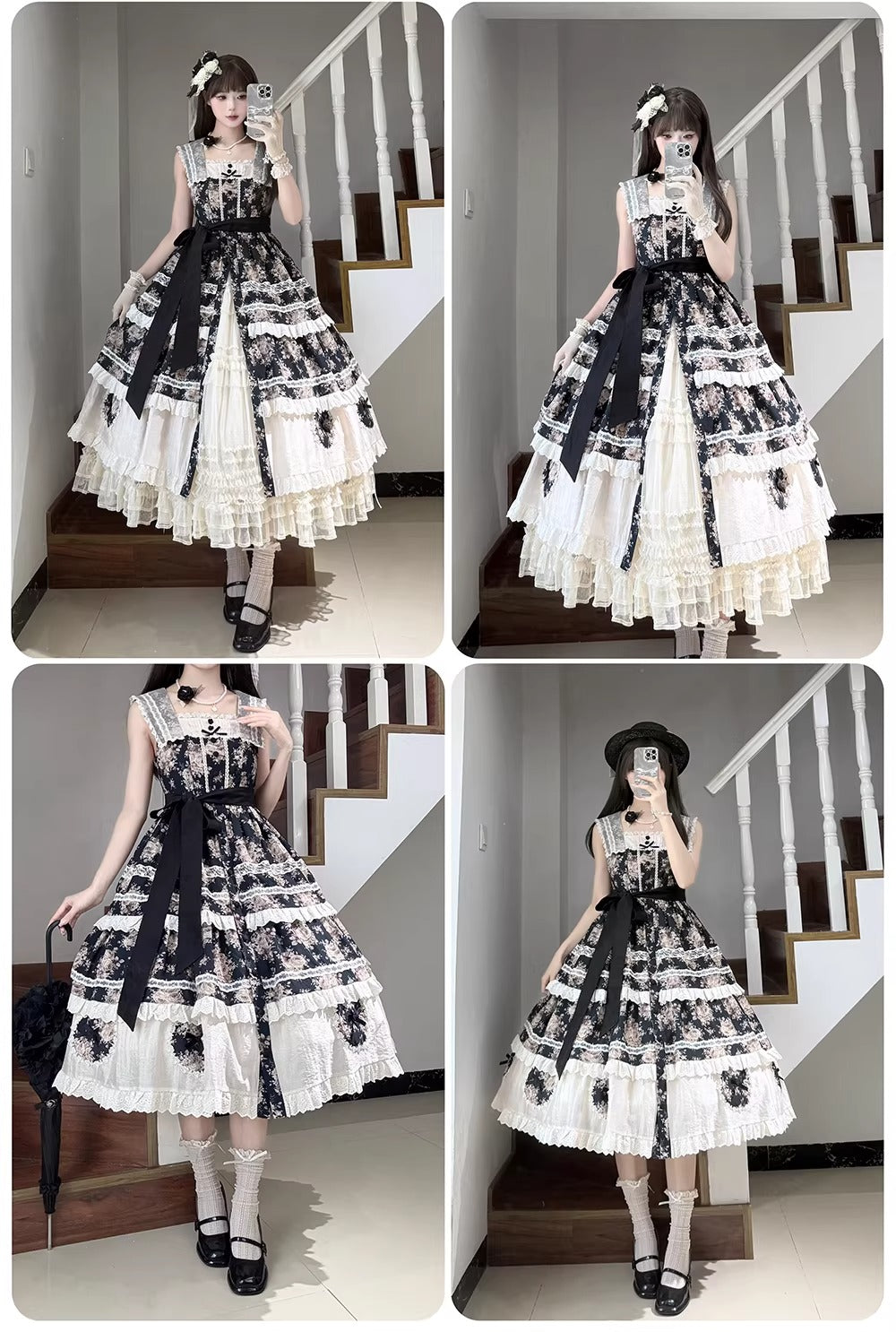 【受注予約~2/15】Black Rose ジャンパースカート【LittlePlum】