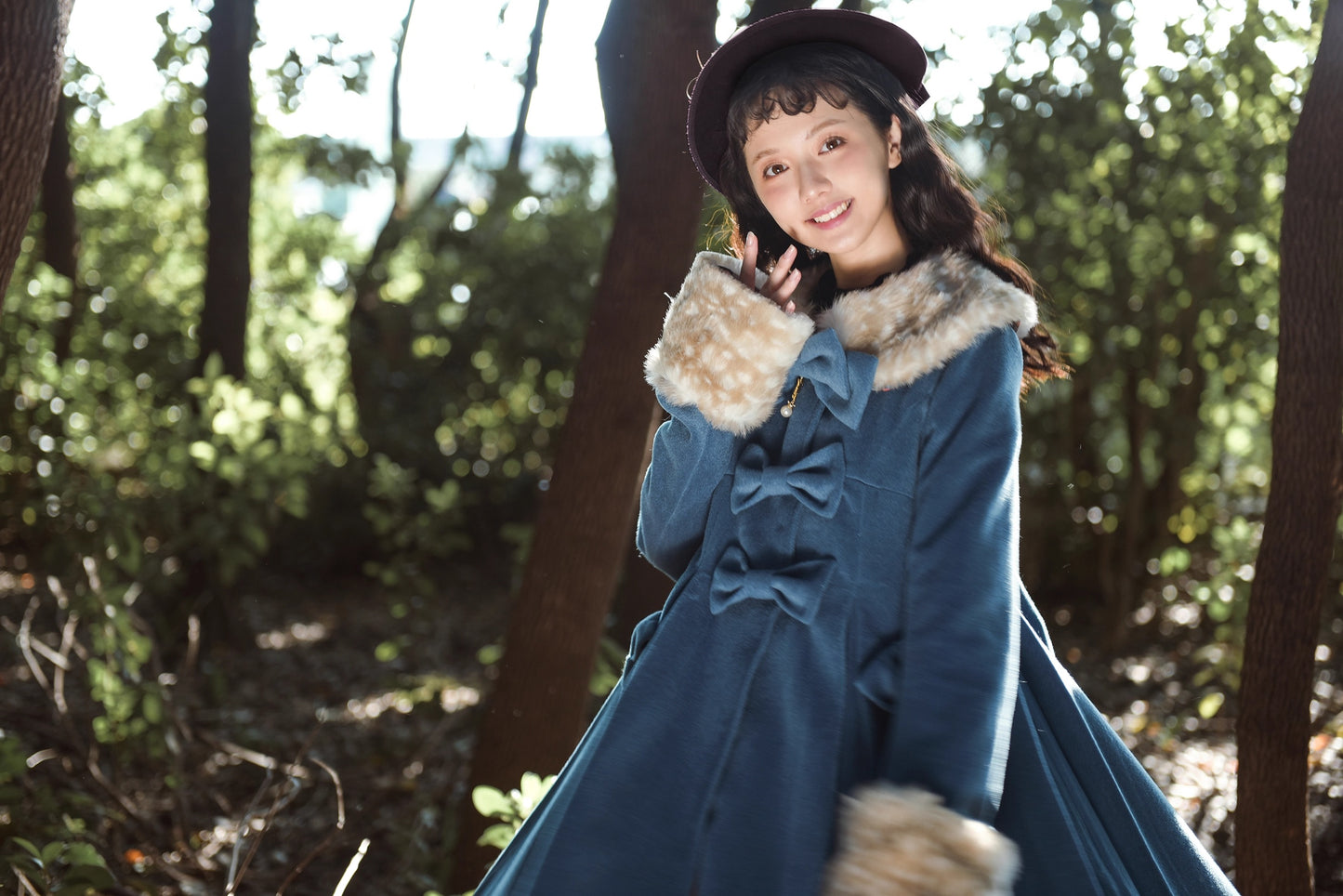 Aラインファーつきコート【Unideer】