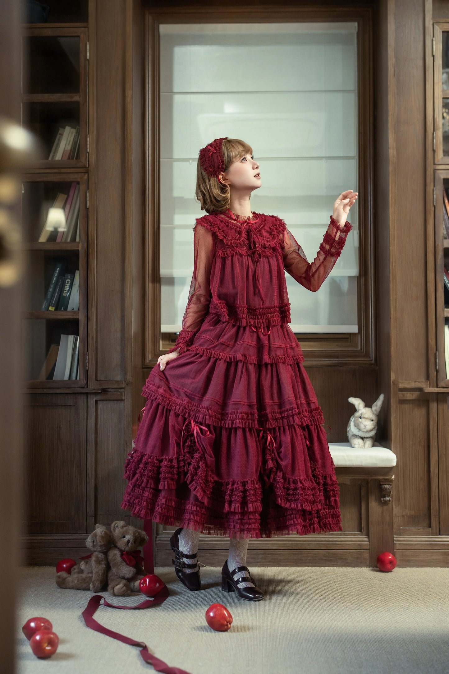 【受注予約~4/16】ドットチュールティアードジャンパースカート（115cm）【暖屿洋装】