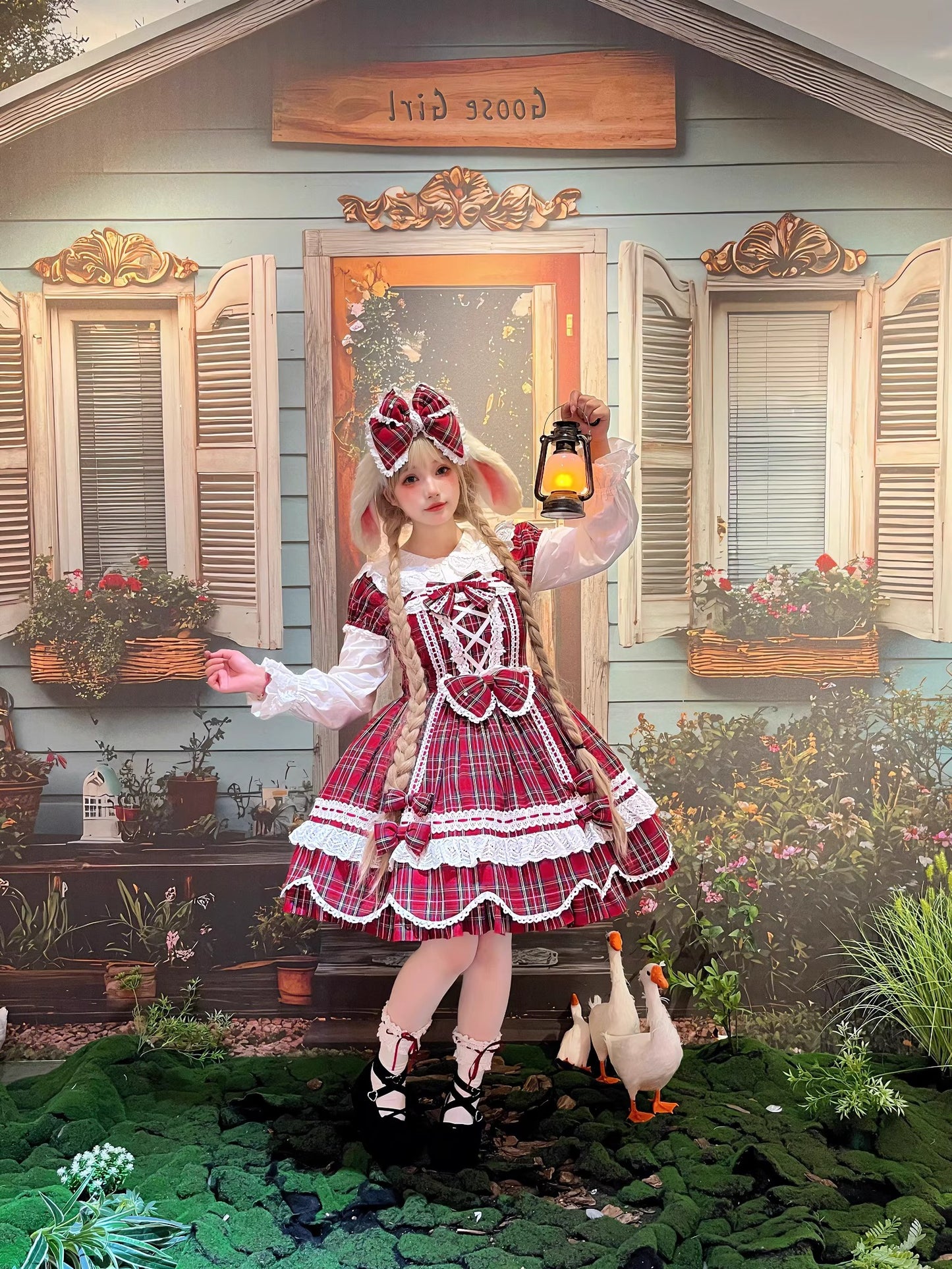 【受注予約~10/16】Ancient Petal Cake ワンピース・ジャンパースカート(チェックver.）【Miss Point】