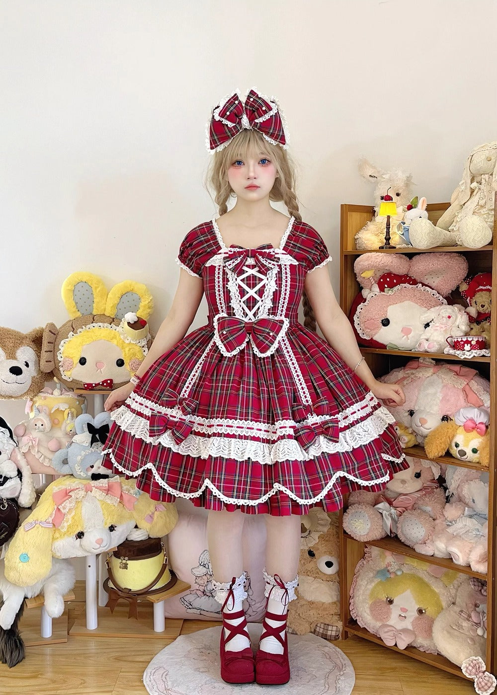 【受注予約~10/16】Ancient Petal Cake ワンピース・ジャンパースカート(チェックver.）【Miss Point】