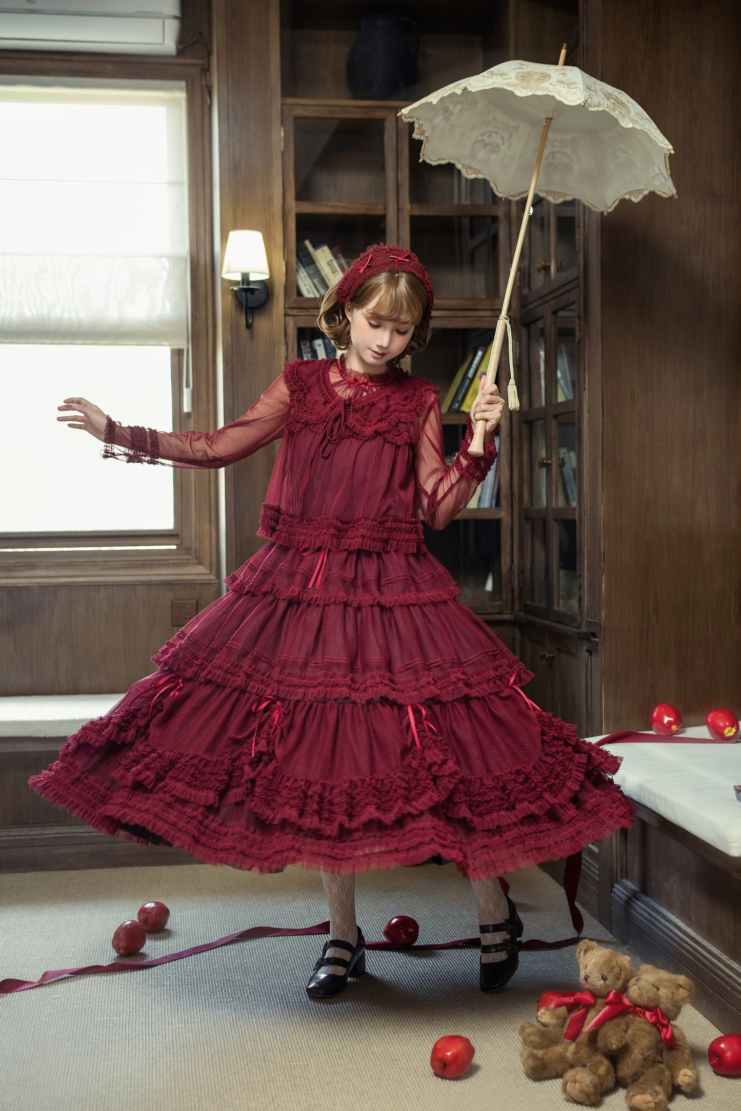 【受注予約~4/16】ドットチュールティアードジャンパースカート（115cm）【暖屿洋装】