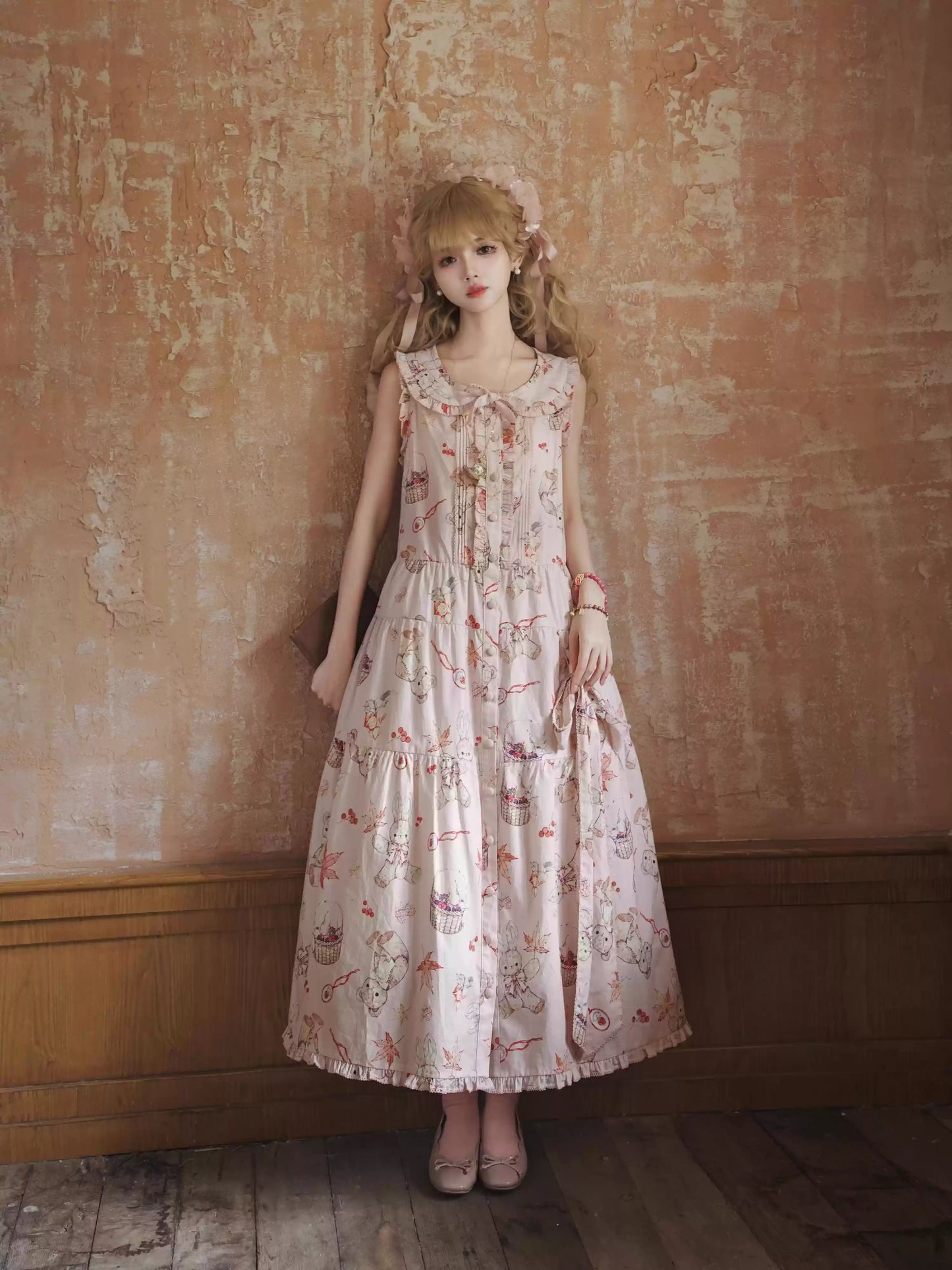 【受注予約~3/30】Autumn Rabbit and Bear ワンピース【Spring Flower Language】
