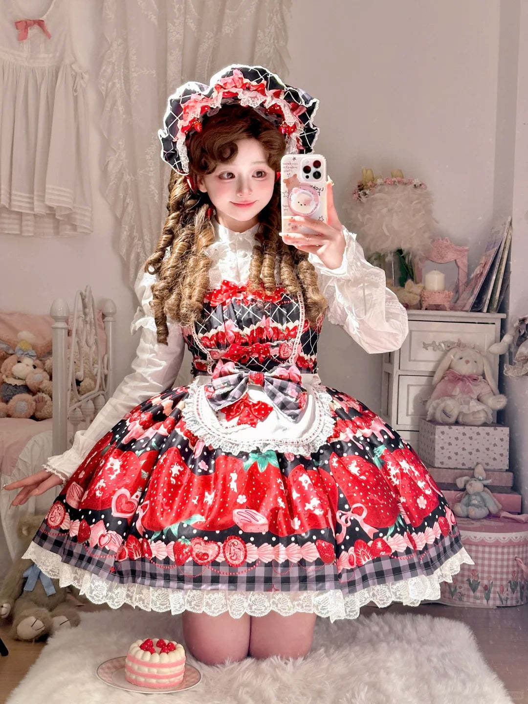Erdbeercremefarbener Pulloverrock [Dream Lolita]