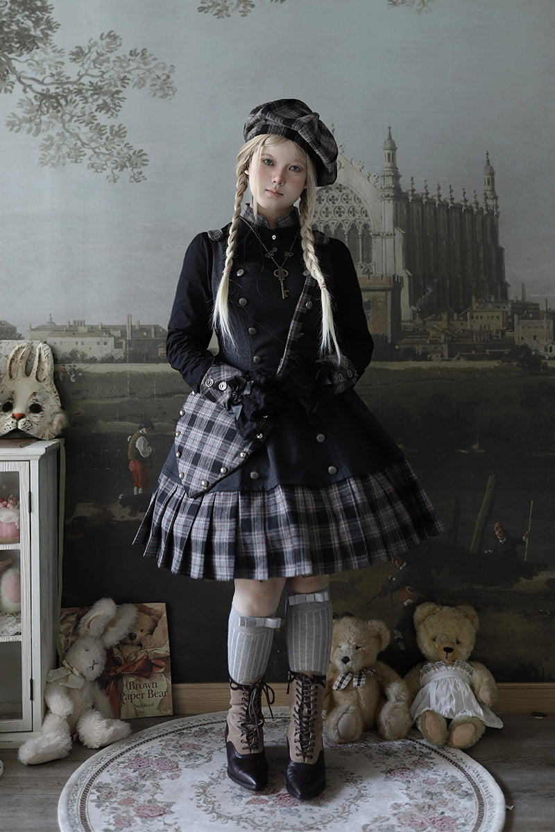 【受注予約~10/8】ハートチェック ジャンパースカート・ケープ・ブラウスセット【甜蜜梦境】